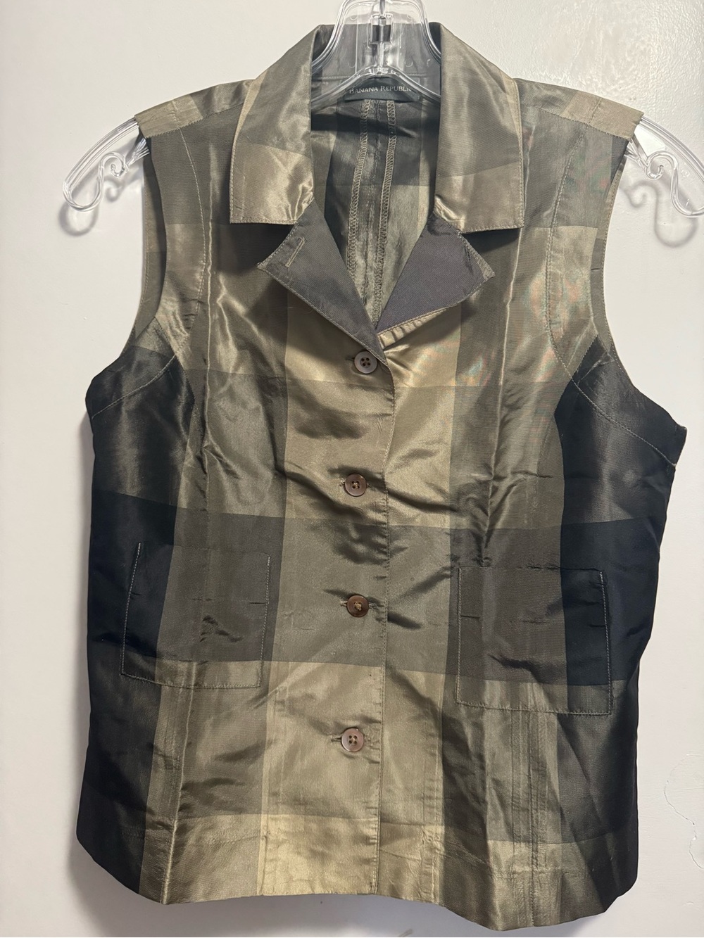 Vintage 90’s Banana Republic Plaid button-front Crop Vest Blouse - like new - XS